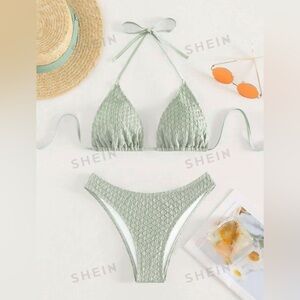 5 for $25 💚 SHEIN Swim Solid Halter Triangle Bikini Set